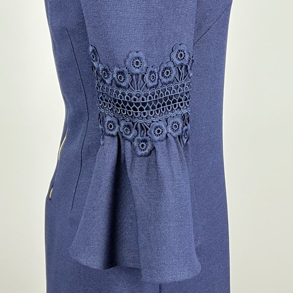 Eliza J Womens Lace Applique Crepe Cold Shoulder Dress Bell Sleeves Blue size 10 - Picture 8 of 16